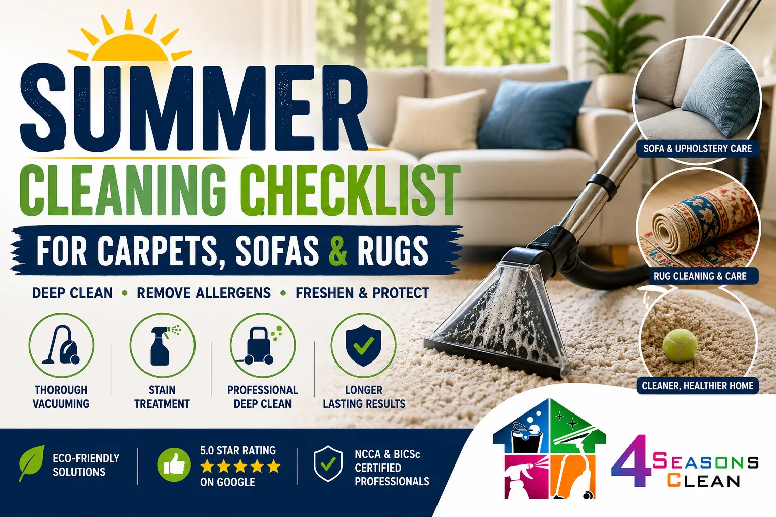 Summer Cleaning Checklist for Carpets, Sofas & Rugs