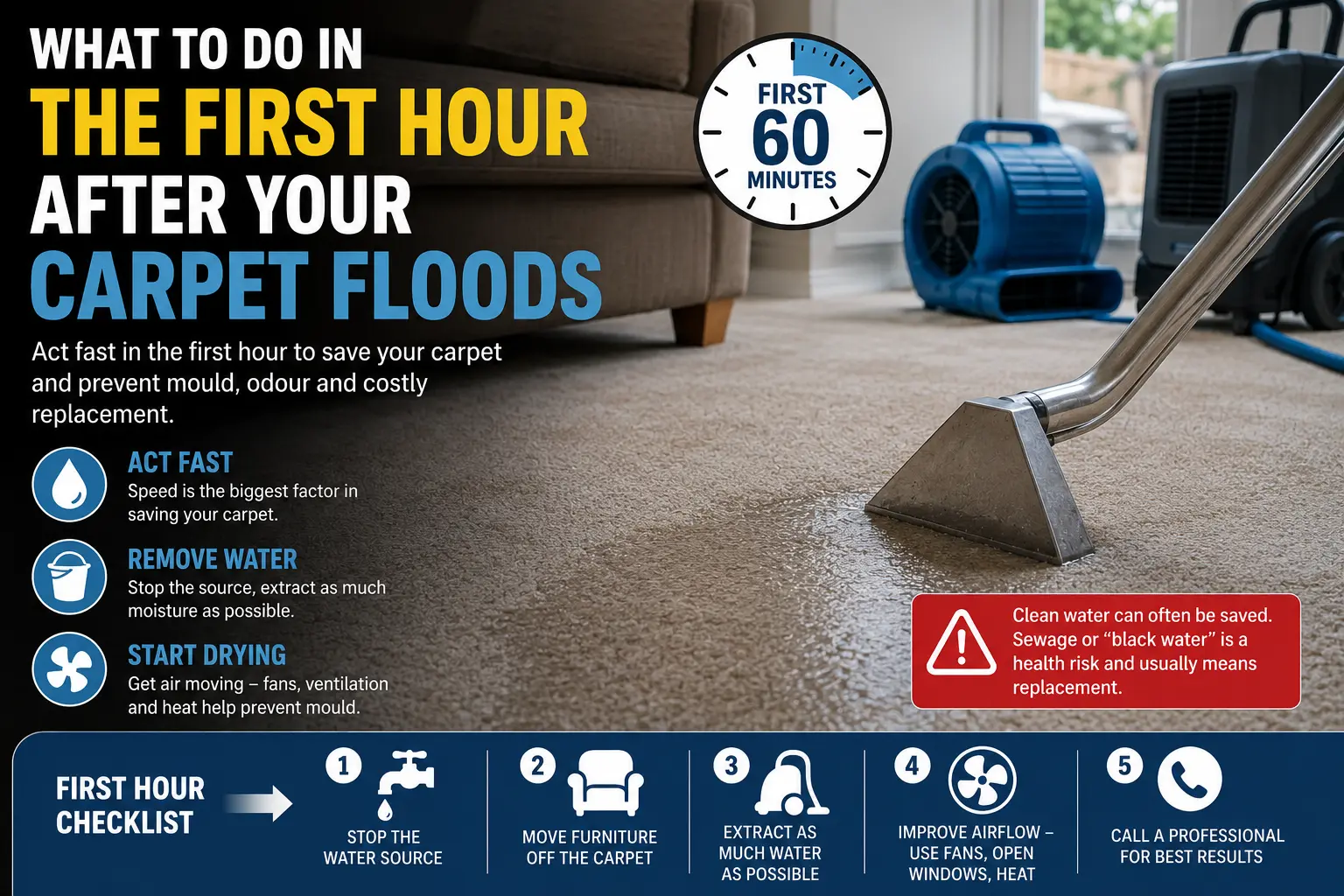 What to Do in the First Hour After Your Carpet Floods