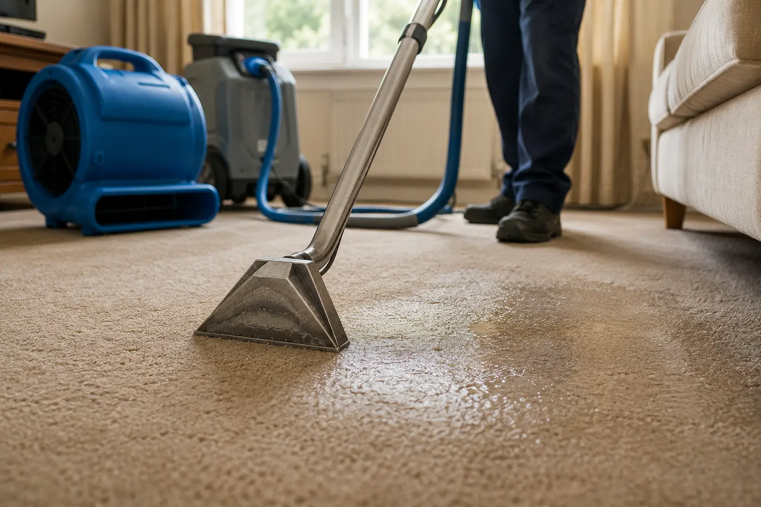 professional carpet cleaning is vet vacuuming flooded carpet