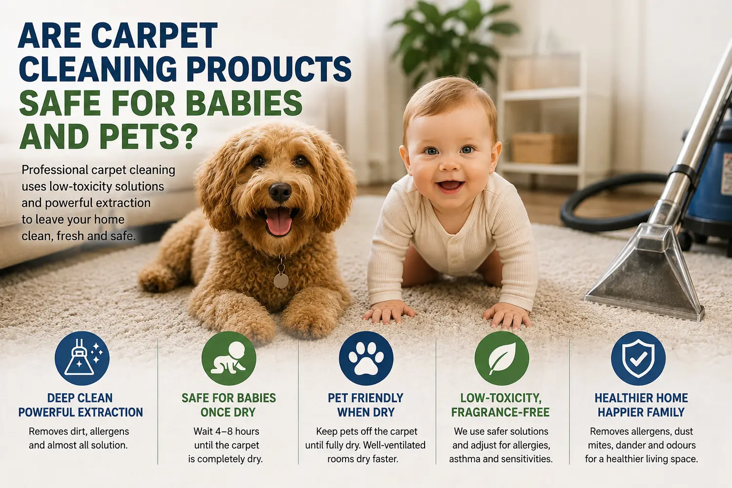 Carpet cleaning products and professional cleaning explained for homes with babies and pets