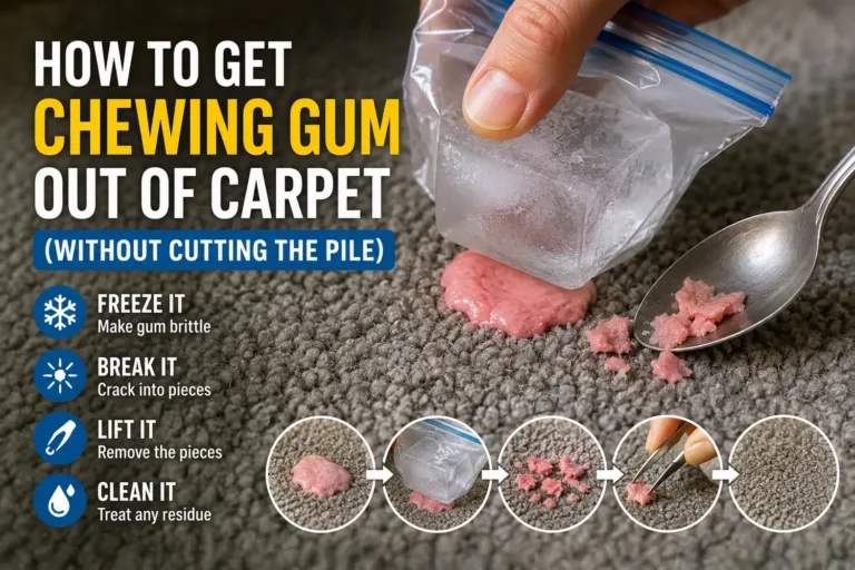 How to Get Chewing Gum Out of Carpet (Without Cutting the Pile) 2 How to get chewing gum out of carpet by freezing it with ice and lifting it without cutting the carpet pile